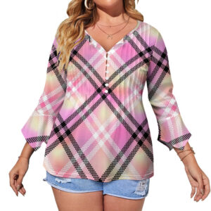 Pink Plaid Ruffled Petal Sleeve Top