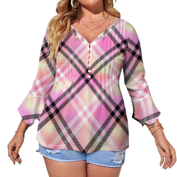 Pink Plaid Ruffled Petal Sleeve Top