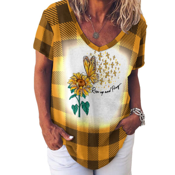 Buffalo Plaid  Rise Up and Pray V-Neck Loose Short Sleeve T-Shirt - Image 7