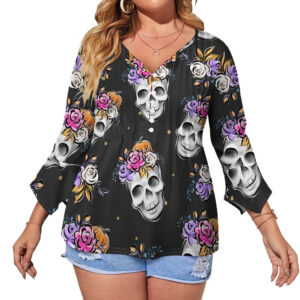 Floral Skulls Ruffled Petal Sleeve Top