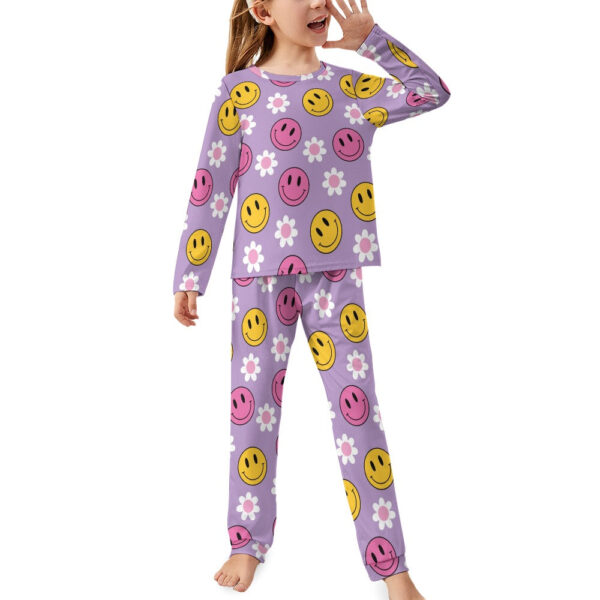 Purple Smiley Girl's Pajama Set - Image 4