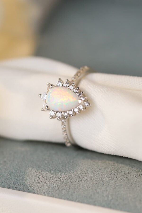 Platinum-Plated Opal Pear Shape Ring - Image 3