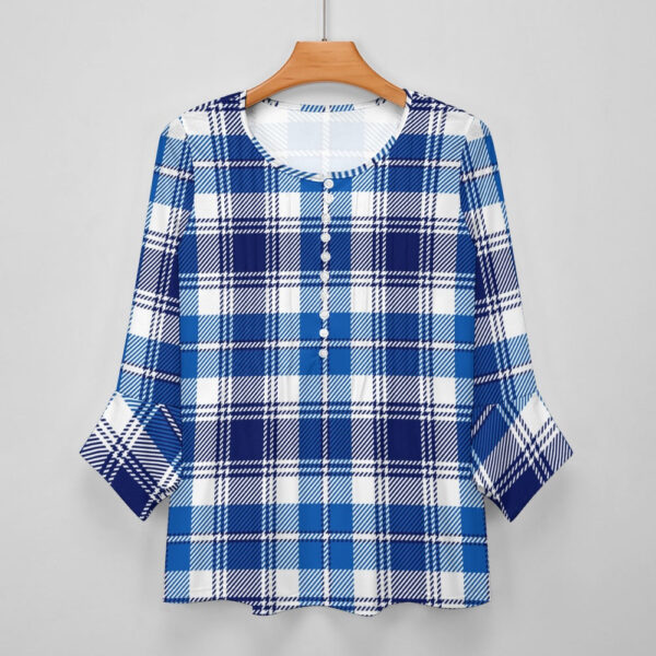 Blue Plaid Ruffled Petal Sleeve Top - Image 4