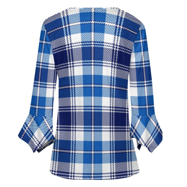 Blue Plaid Ruffled Petal Sleeve Top - Image 2