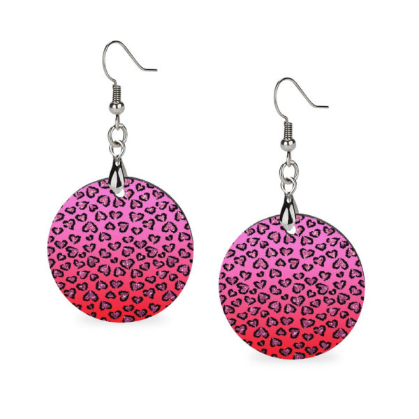 Wooden Pink Leopard Hearts Earrings - Image 4