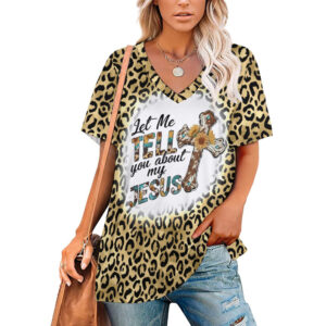 Western Jesus Ladies V-Neck Loose Short Sleeve T-Shirt