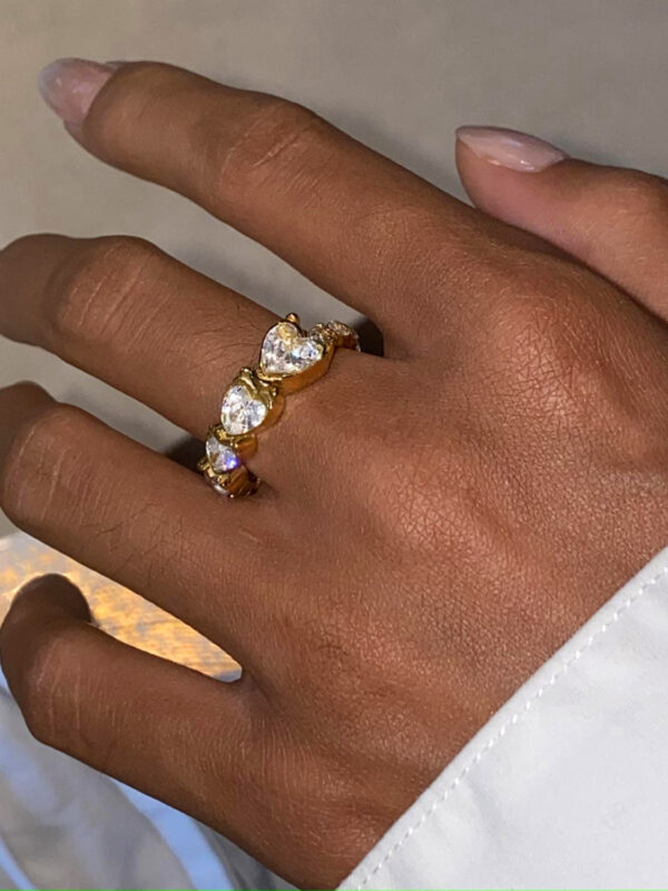 Stainless Steel Heart Rhinestone Ring - Image 13