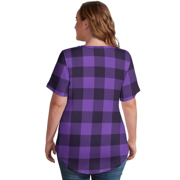 Buffalo Plaid  Creature of the Night V-Neck Loose Short Sleeve T-Shirt - Image 5