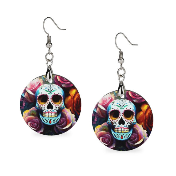 Wooden Skulls & Roses Earrings - Image 4