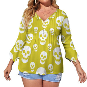 Yellow Skulls Ruffled Petal Sleeve Top