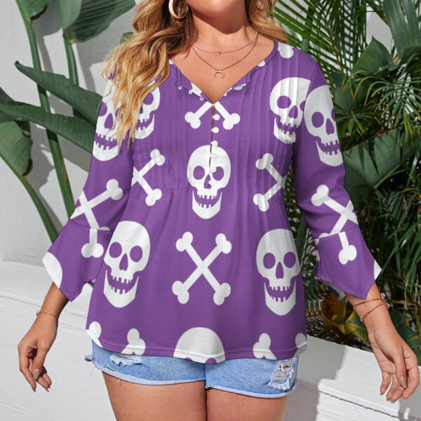Purple Skulls Ruffled Petal Sleeve Top - Image 3