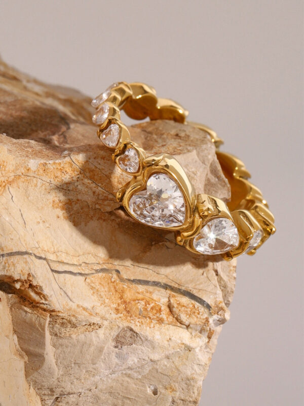 Stainless Steel Heart Rhinestone Ring - Image 16