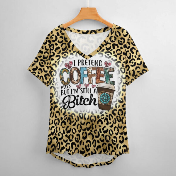 Western Coffee Helps Ladies V-Neck Loose Short Sleeve T-Shirt - Image 4