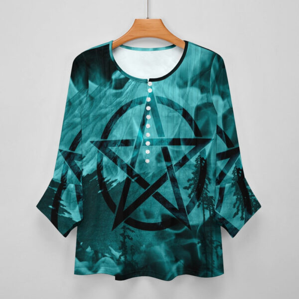 Blue Pentagram Ruffled Petal Sleeve Top - Image 2