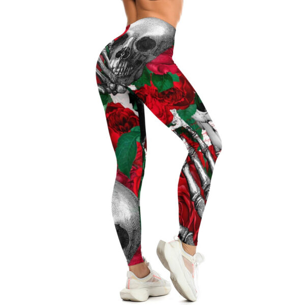 Skulls and Roses Soft Ladies Tight Yoga Pants - Image 7