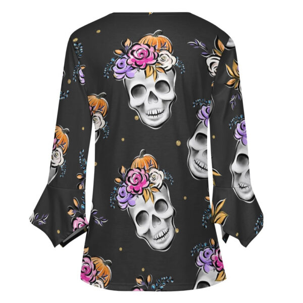 Floral Skulls Ruffled Petal Sleeve Top - Image 3
