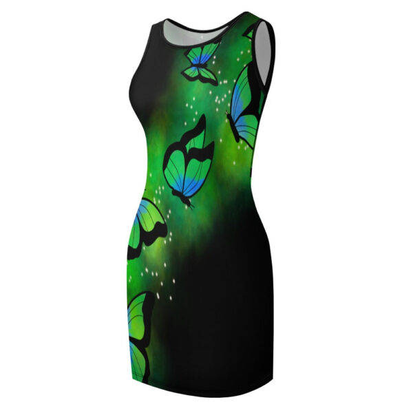 Green Butterflies Slim Fit Sleeveless Tank Dress - Image 3