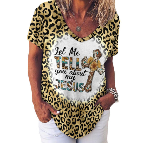 Western Jesus Ladies V-Neck Loose Short Sleeve T-Shirt - Image 2