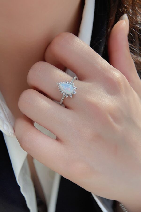 Platinum-Plated Opal Pear Shape Ring - Image 5
