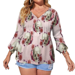 Skulls and Roses Ruffled Petal Sleeve Top