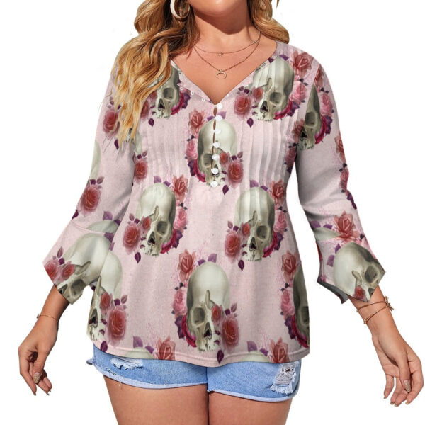 Skulls and Roses Ruffled Petal Sleeve Top