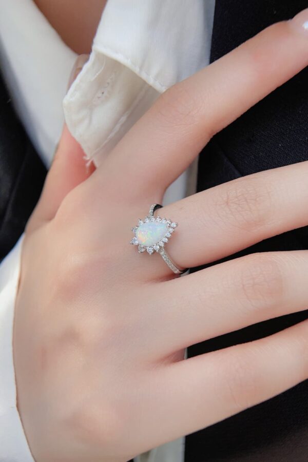 Platinum-Plated Opal Pear Shape Ring - Image 4