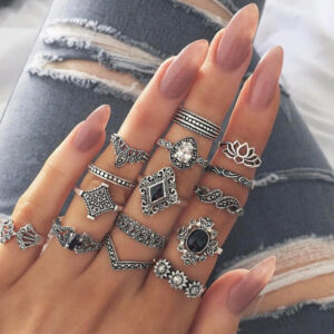 15 Piece Alloy Vintage Ring Set