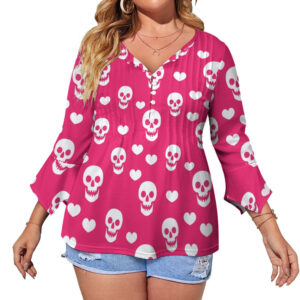 Skulls and Hearts Ruffled Petal Sleeve Top