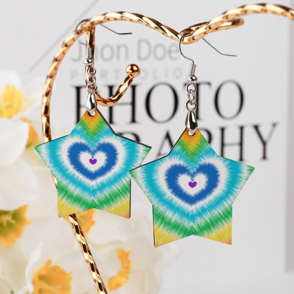 Wooden Tie Dye Heart Earrings - Image 2