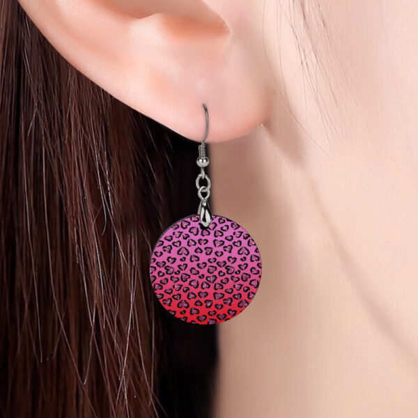 Wooden Pink Leopard Hearts Earrings - Image 3