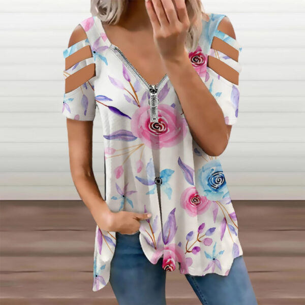 Ladies Floral BE Zip Off Shoulder Top