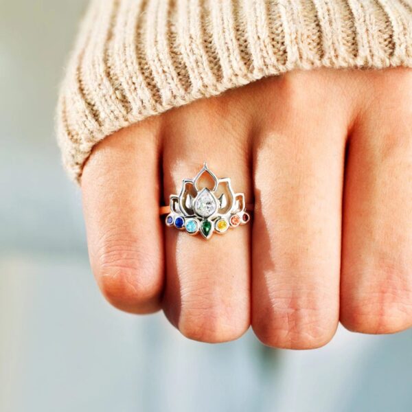 Lotus Shape 925 Sterling Silver Inlaid Zircon Ring - Image 5