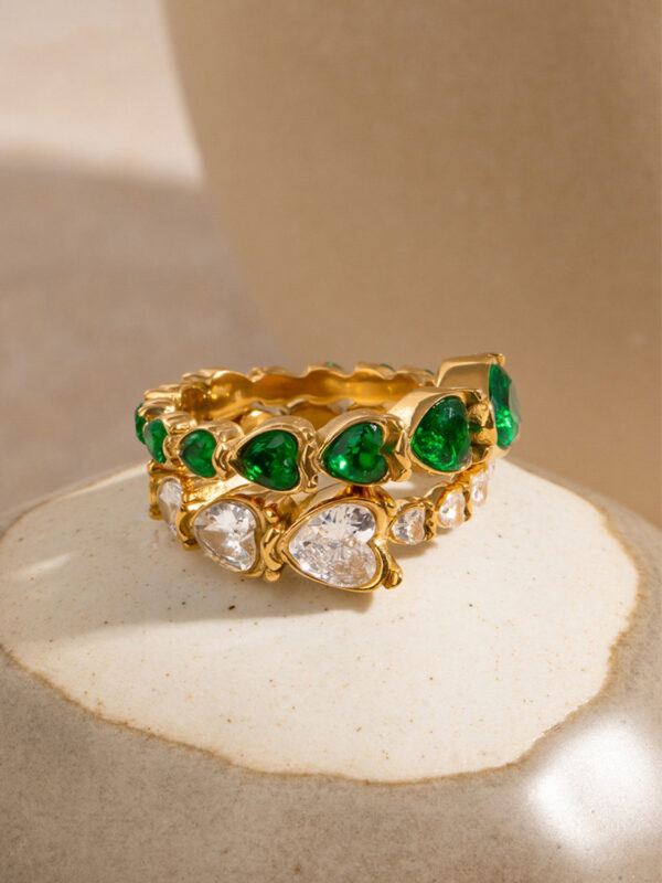 Stainless Steel Heart Rhinestone Ring - Image 11