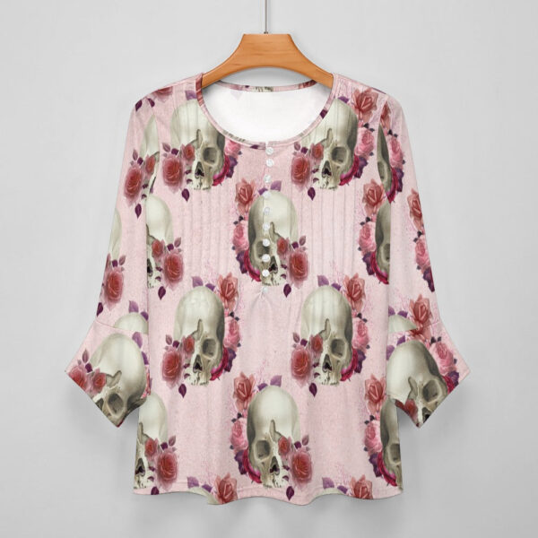 Skulls and Roses Ruffled Petal Sleeve Top - Image 4