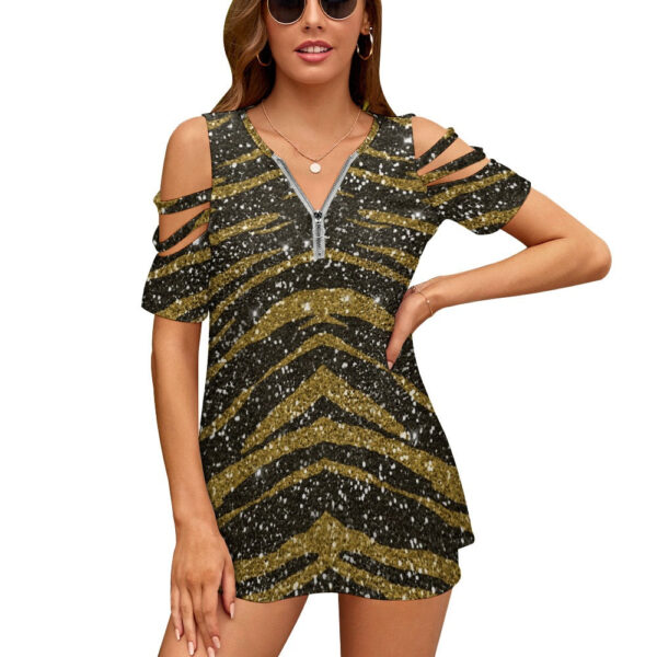 Ladies Glitter Glam BE Zip Off Shoulder Top - Image 3