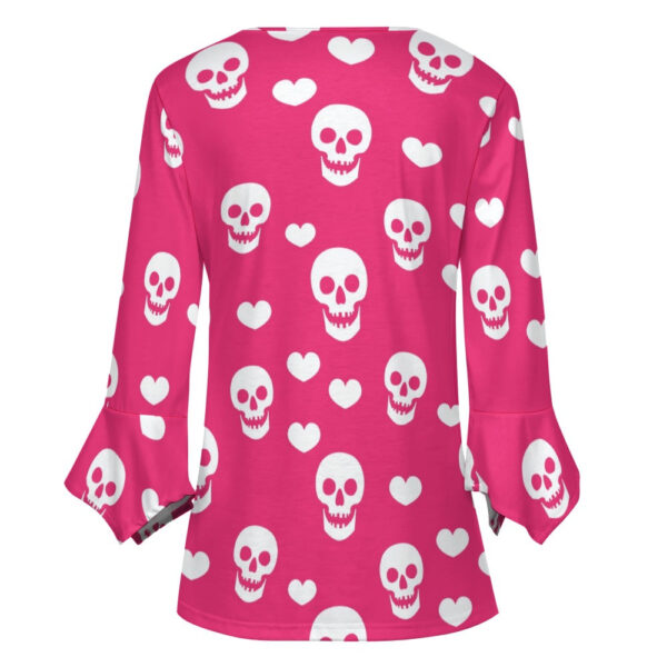 Skulls and Hearts Ruffled Petal Sleeve Top - Image 5