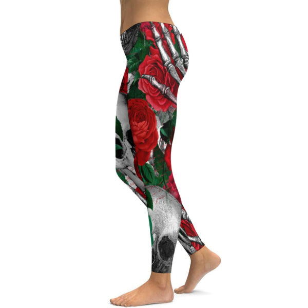 Skulls and Roses Soft Ladies Tight Yoga Pants - Image 6