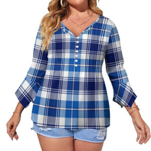 Blue Plaid Ruffled Petal Sleeve Top