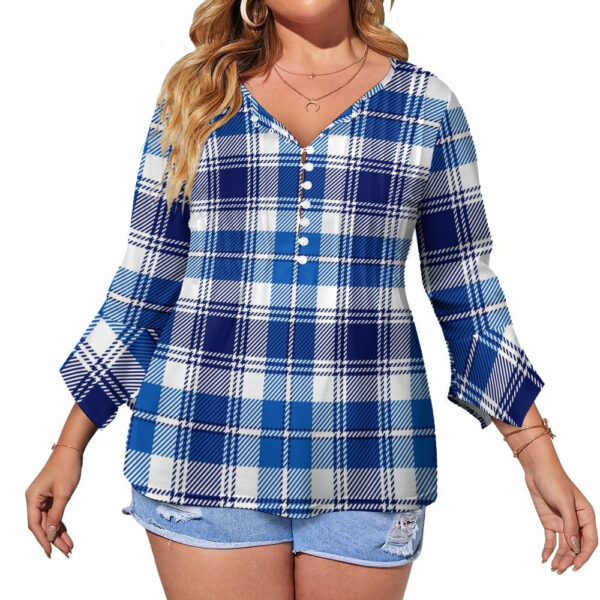 Blue Plaid Ruffled Petal Sleeve Top