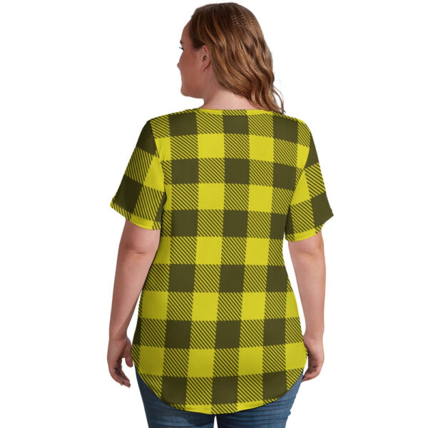 Buffalo Plaid  Be Kind Sunflower Ladies V-Neck Loose Short Sleeve T-Shirt - Image 6