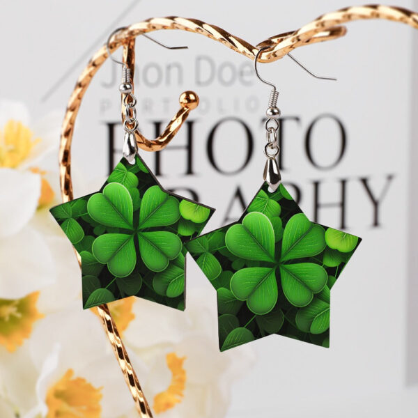 Wooden 4 Leaf Clover Earrings - Image 2
