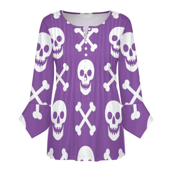 Purple Skulls Ruffled Petal Sleeve Top - Image 2