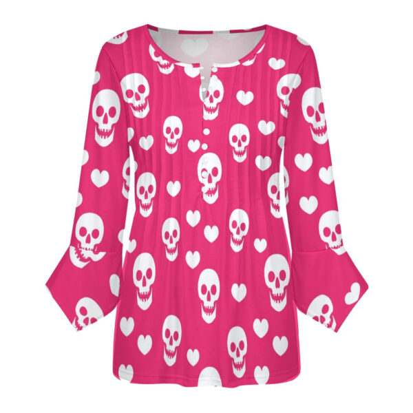 Skulls and Hearts Ruffled Petal Sleeve Top - Image 4