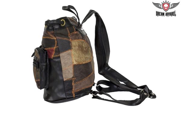 Women's Brown & Beige Patchwork Leather Shoulder Bag - Image 3