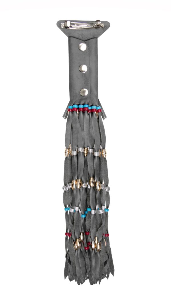 Grey Women's Leather Motorcycle Ponytail Holder - Image 3