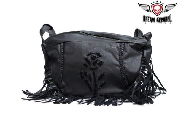 Women's Black Rose Inlay Purse