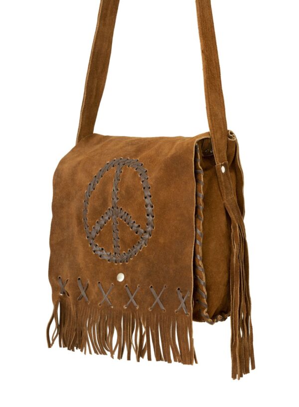 Women's Genuine Brown Suede Pocketbook with Peace Sign - Image 4