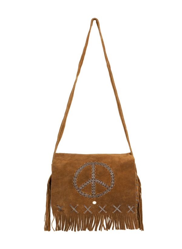 Women's Genuine Brown Suede Pocketbook with Peace Sign - Image 3