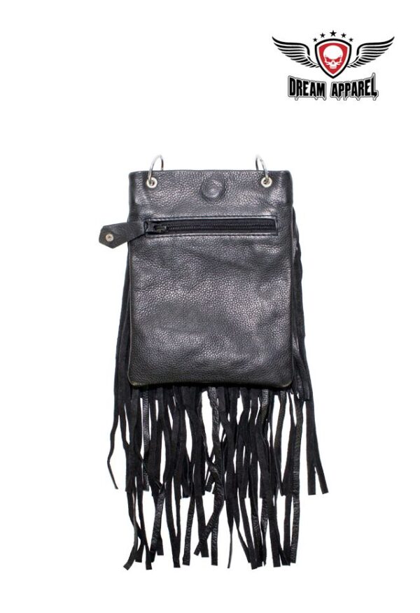 Black Naked Cowhide Leather Belt Bag w/ Chain and Fringe - Image 2