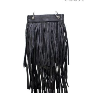 Black Naked Cowhide Leather Belt Bag w/ Chain and Fringe